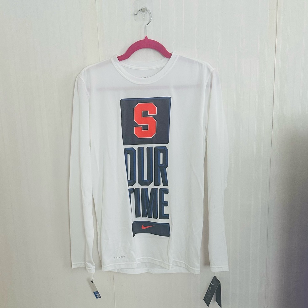 Nike Dry Fit Syracue Logo Long Sleeve White Tee Shirt